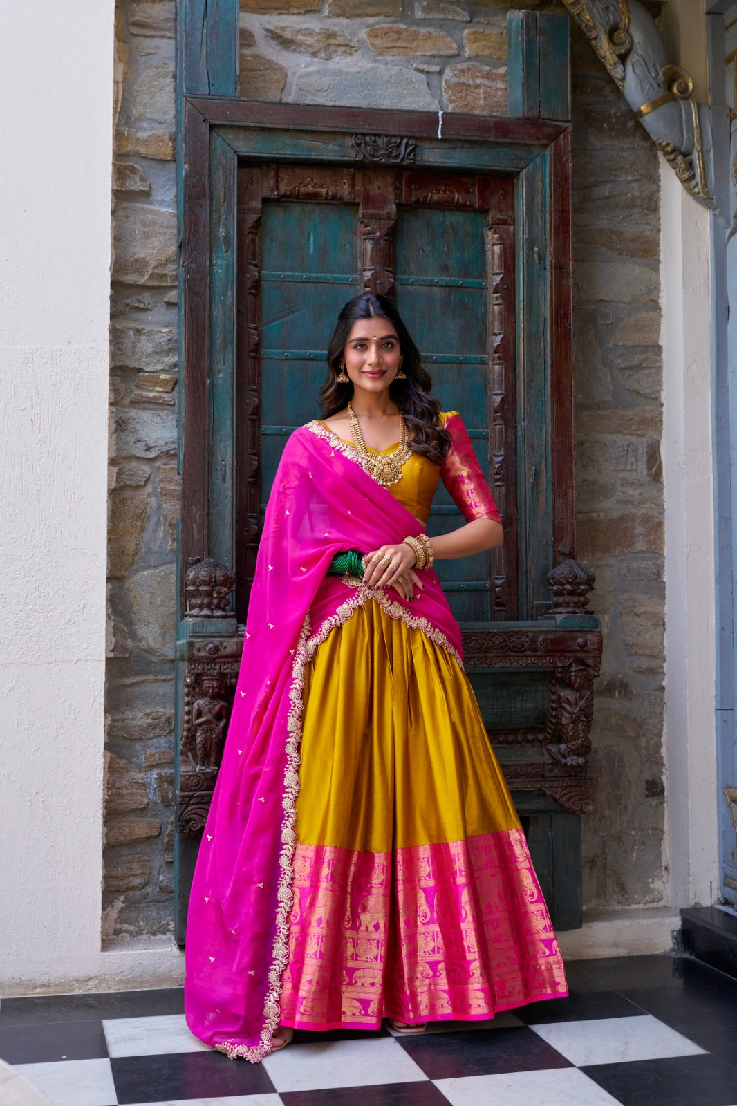 South Indian style Lehenga choli Narayana pattu lehenga with Zari weaving work