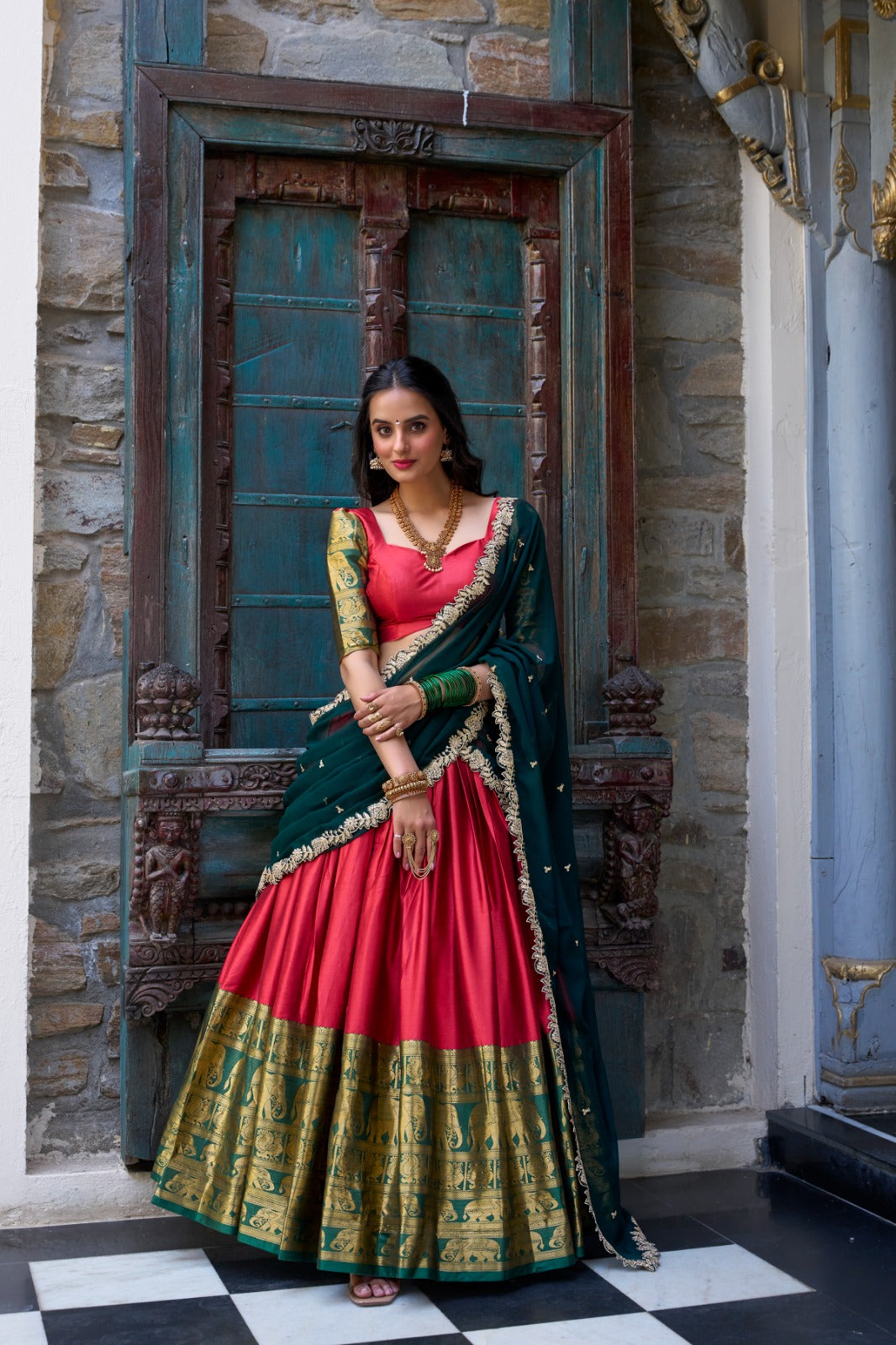 South Indian style Lehenga choli Narayana pattu lehenga with Zari weaving work