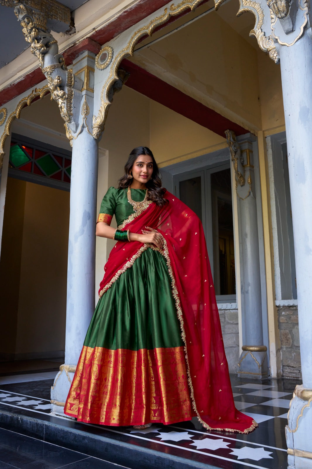 South Indian style Lehenga choli Narayana pattu lehenga with Zari weaving work