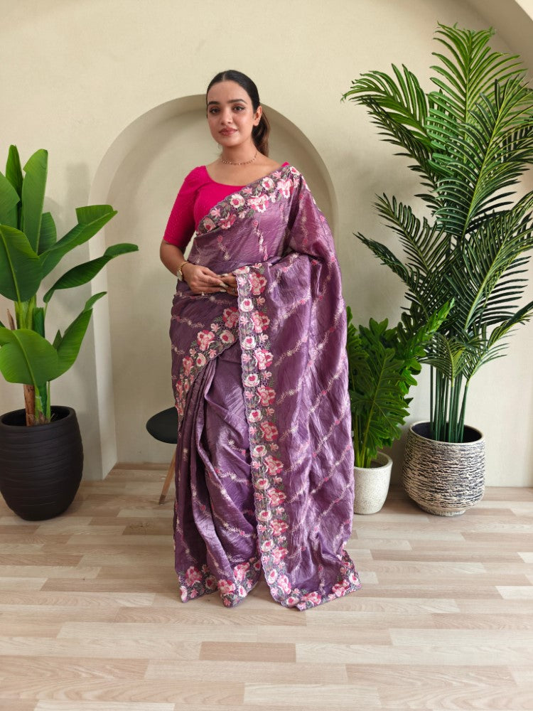 Pure crush silk saree All over Leheriya embroidery with cut work