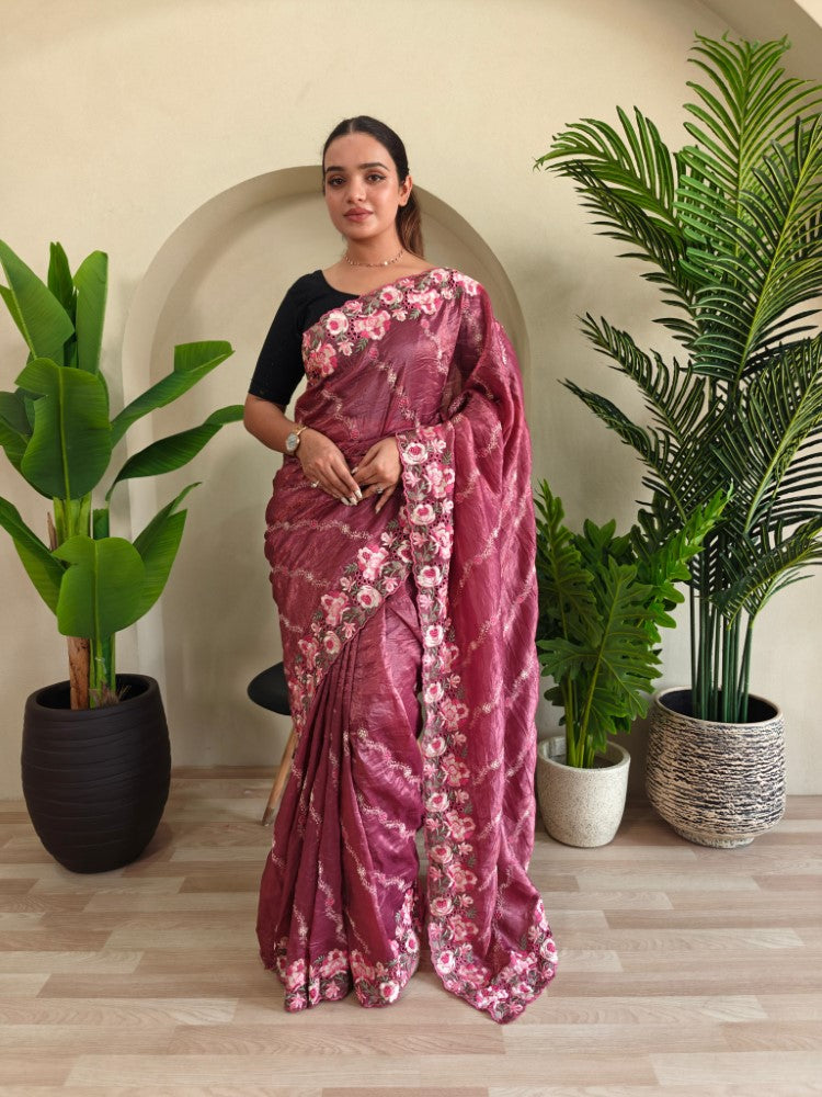Pure crush silk saree All over Leheriya embroidery with cut work