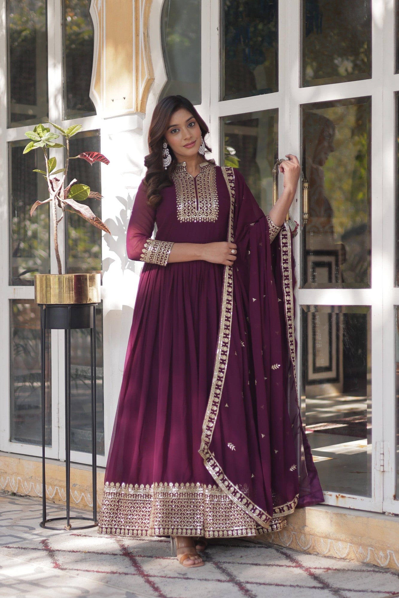 Readymade Gown with Dupatta for women Embroidered work