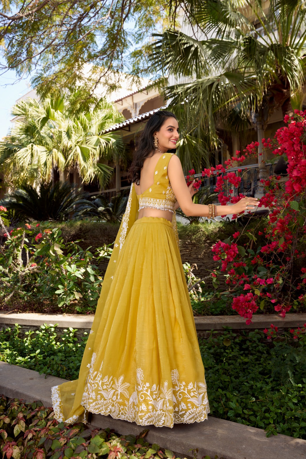 Yellow Lehenga choli Gold Crush fabric Sequence with thread embroidery work lehenga with Dupatta