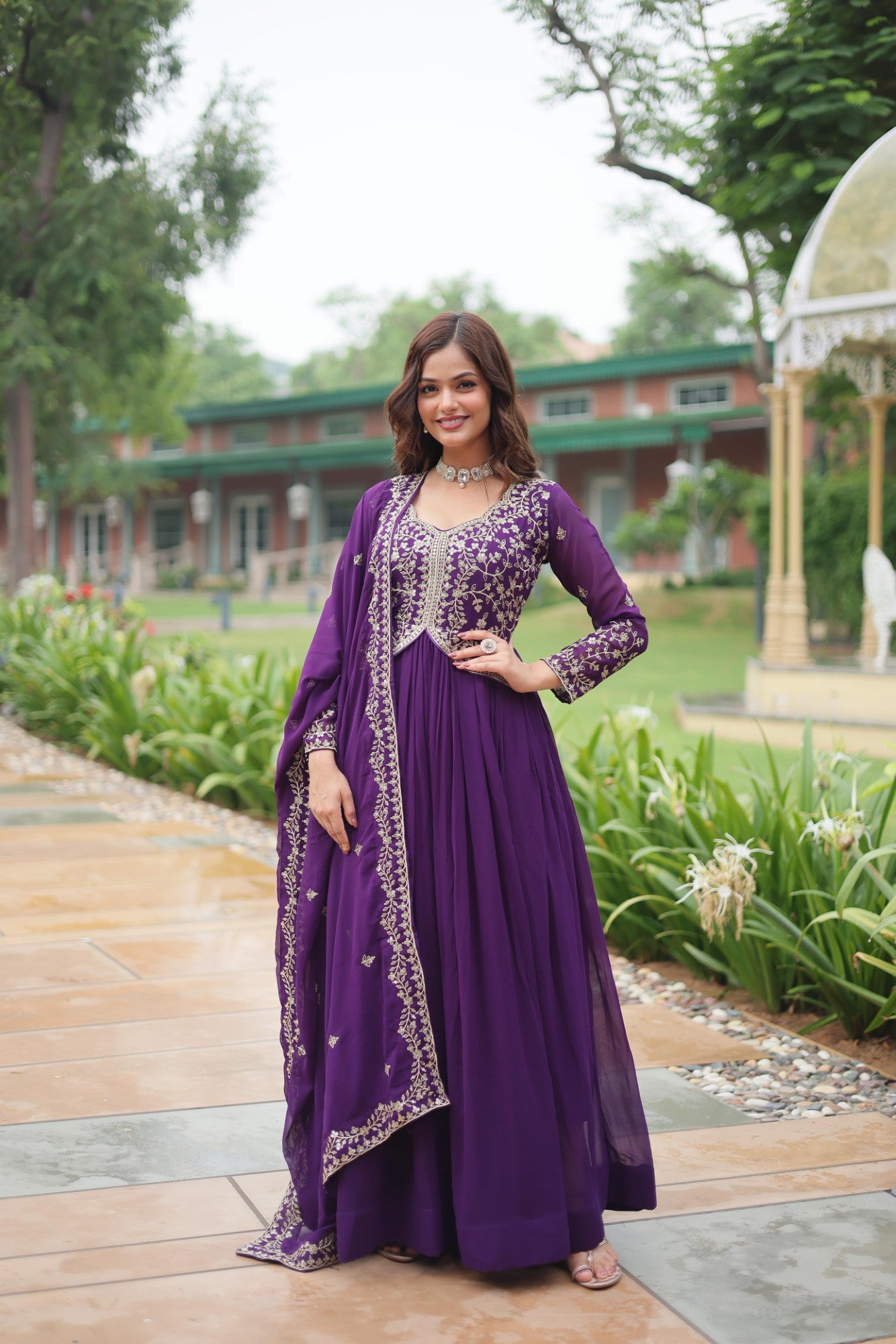 Readymade Gown dress Embroidered work Gown with Dupatta