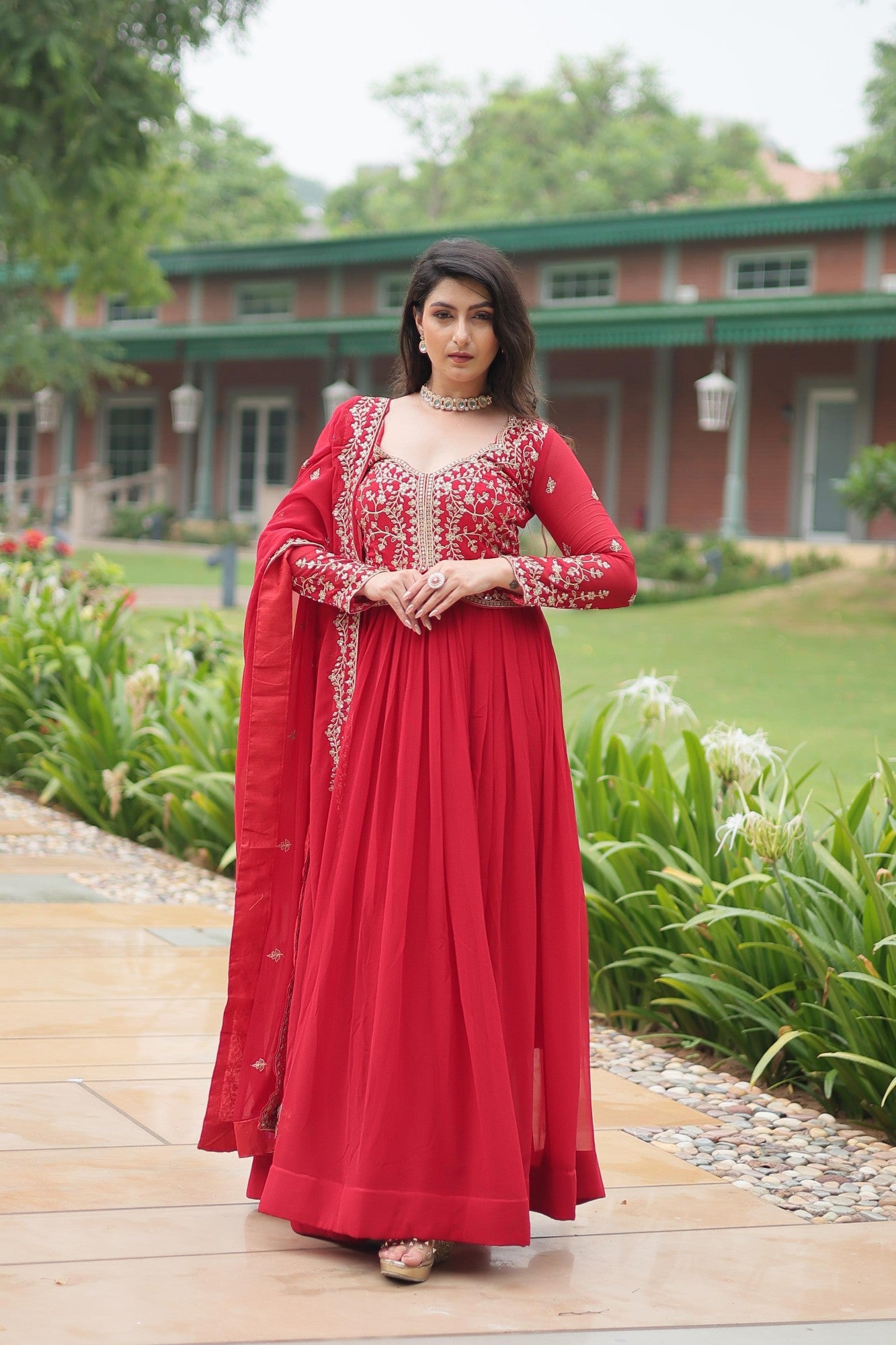 Readymade Gown dress Embroidered work Gown with Dupatta