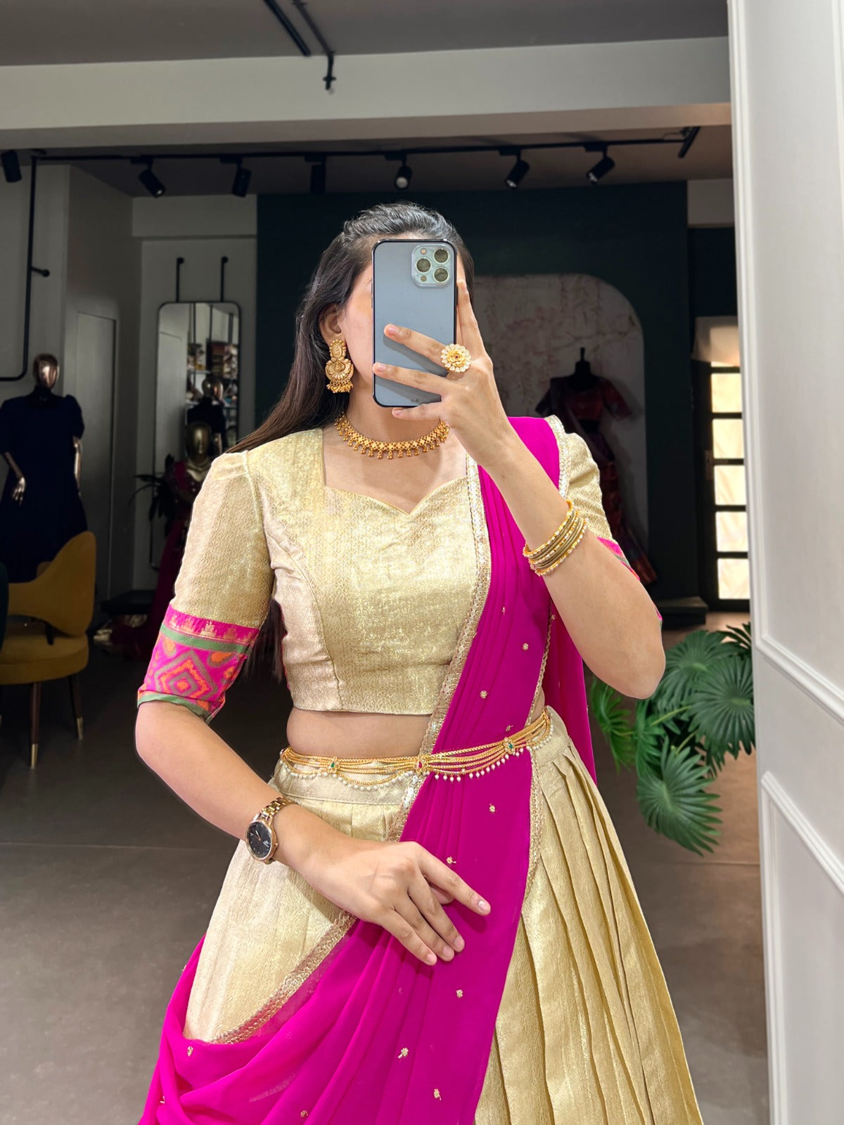 Jacquard silk Lehenga choli with Dupatta Weaving with Ikkat kanjivaram work lehenga