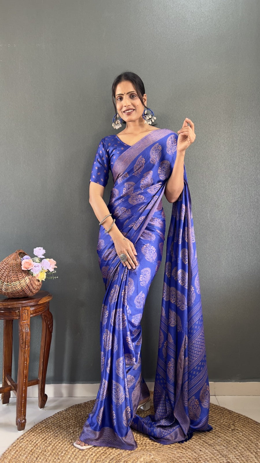Women's Ready to wear Soft moss silk Printed classic saree
