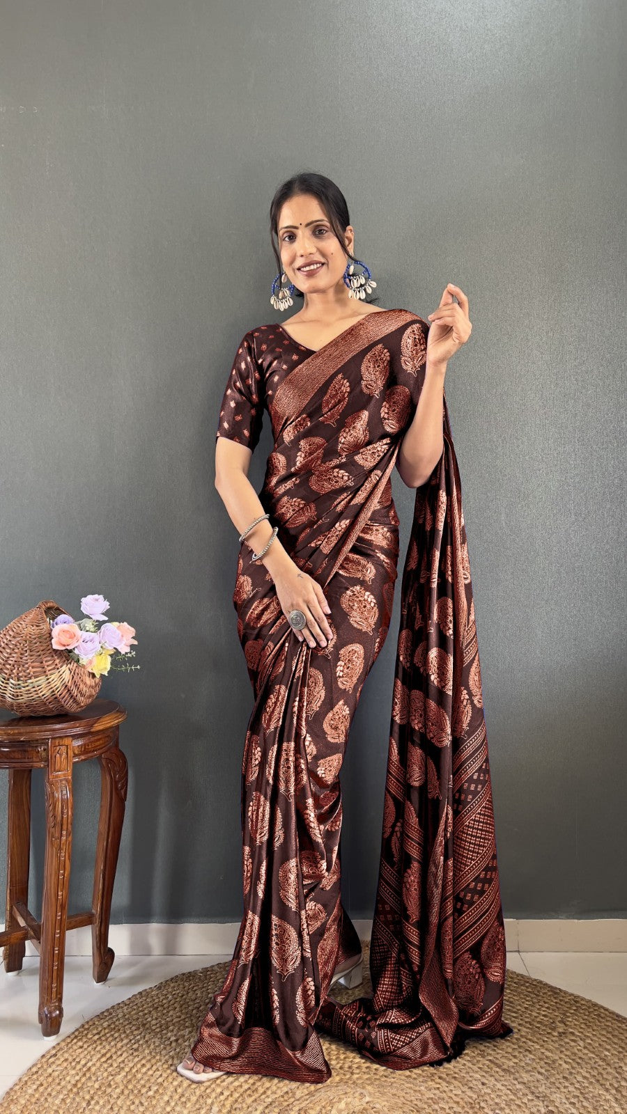 Women's Ready to wear Soft moss silk Printed classic saree