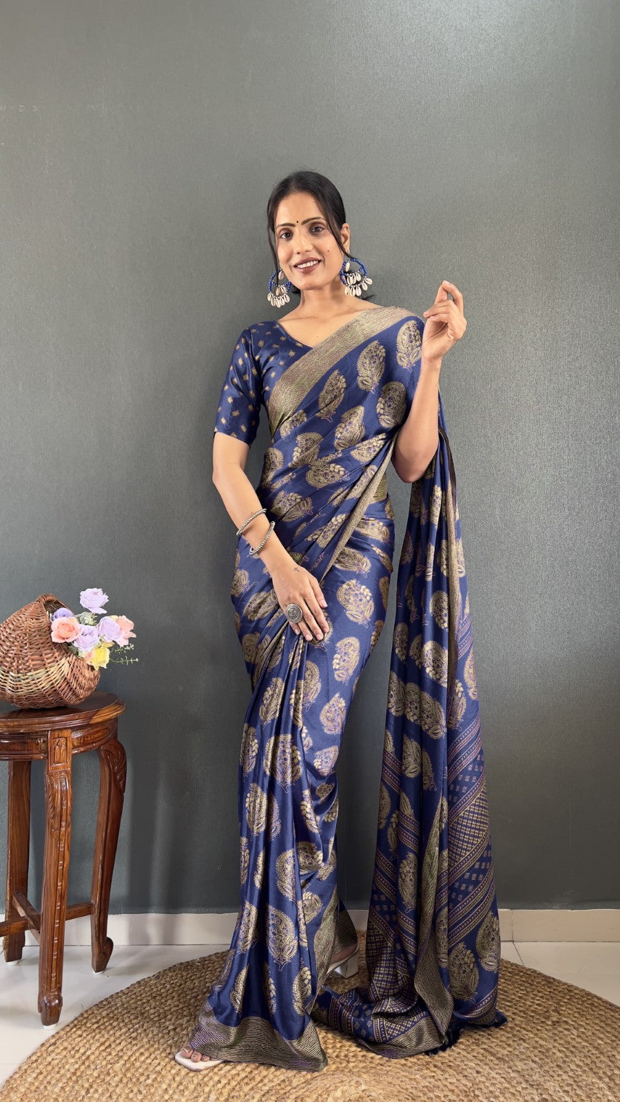 Women's Ready to wear Soft moss silk Printed classic saree