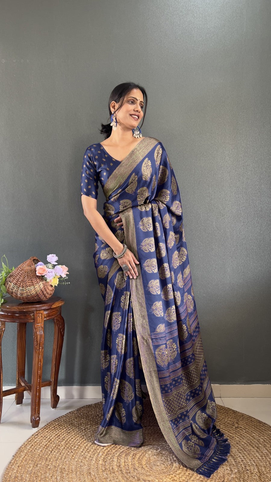 Women's Ready to wear Soft moss silk Printed classic saree