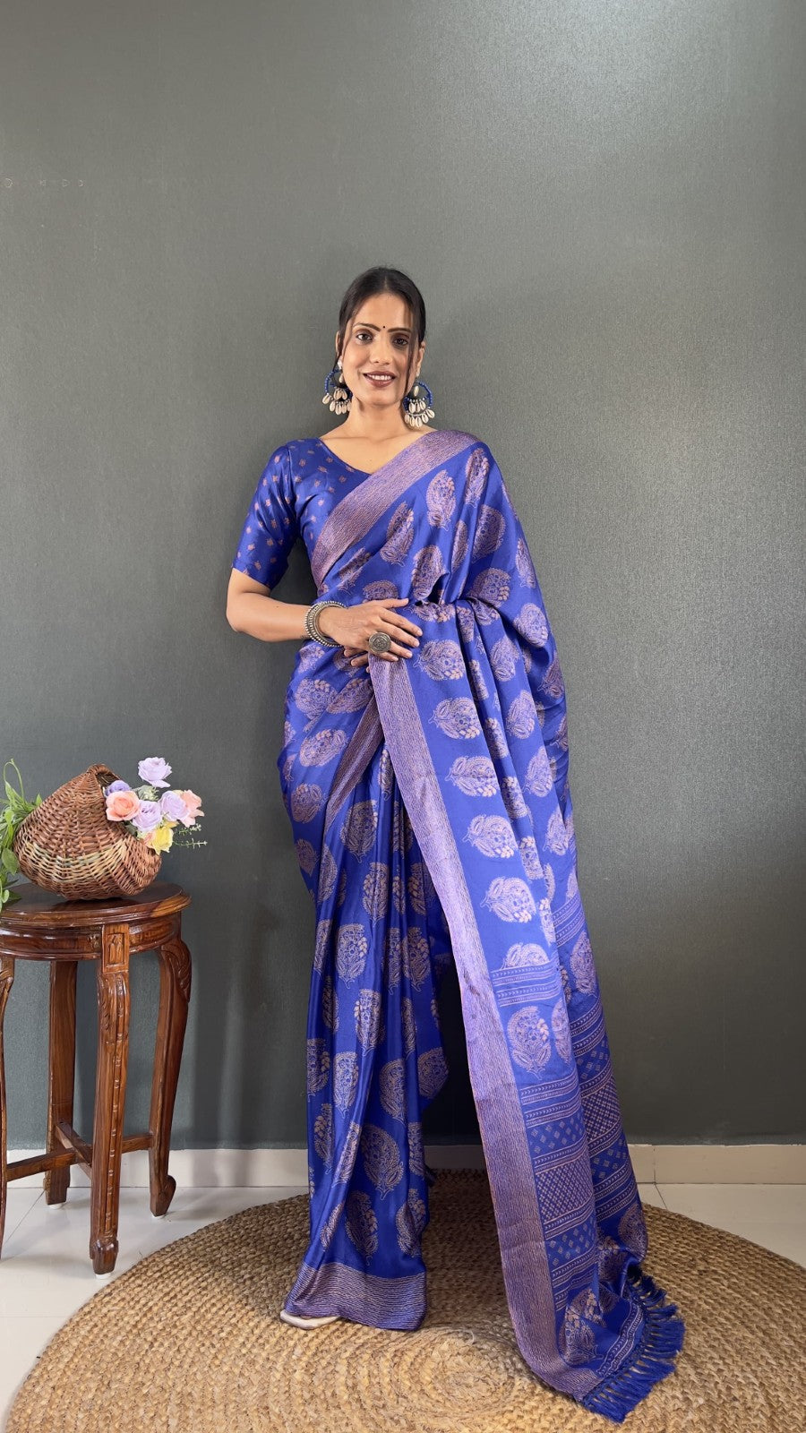 Women's Ready to wear Soft moss silk Printed classic saree