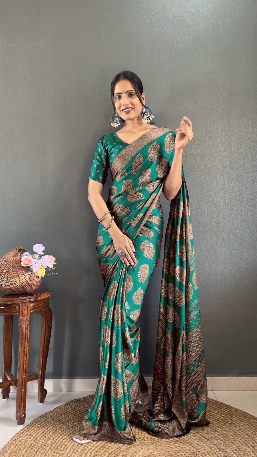 Women's Ready to wear Soft moss silk Printed classic saree
