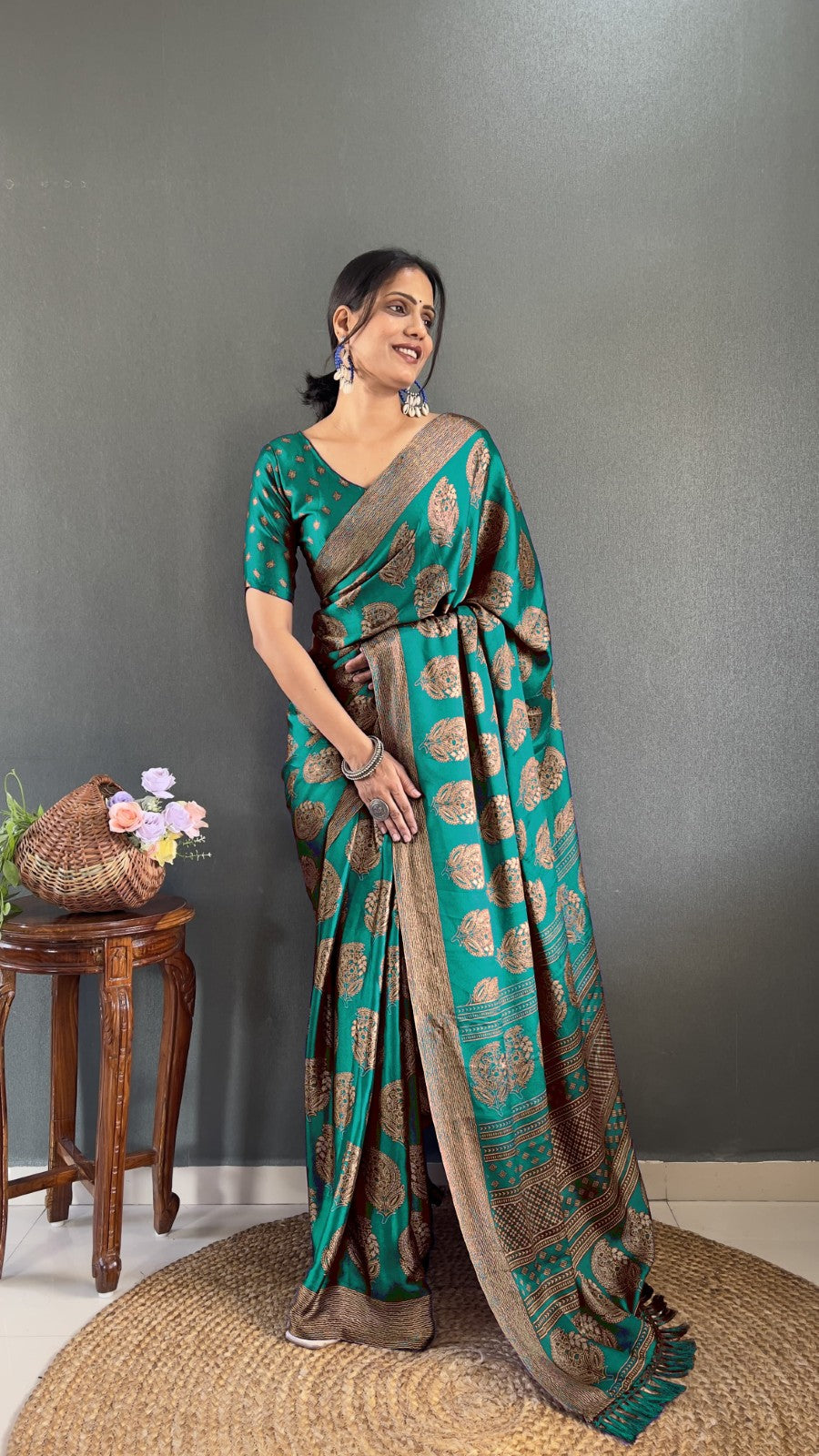 Women's Ready to wear Soft moss silk Printed classic saree