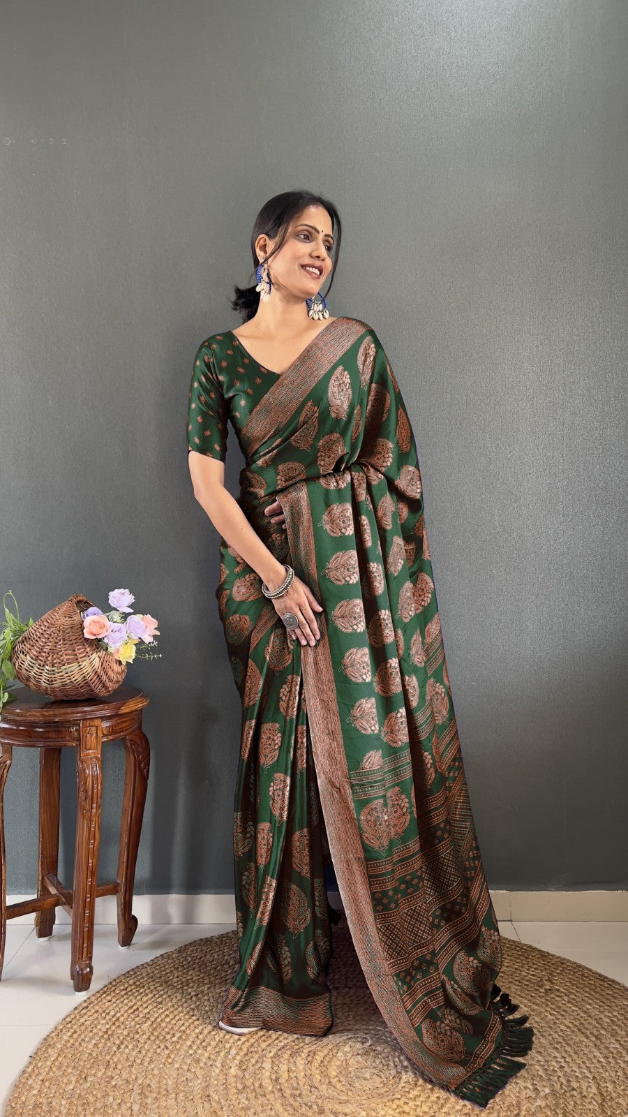Women's Ready to wear Soft moss silk Printed classic saree