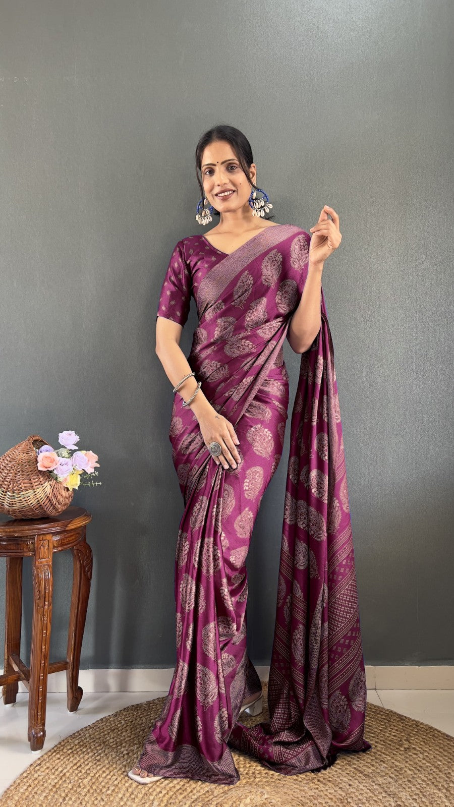 Women's Ready to wear Soft moss silk Printed classic saree