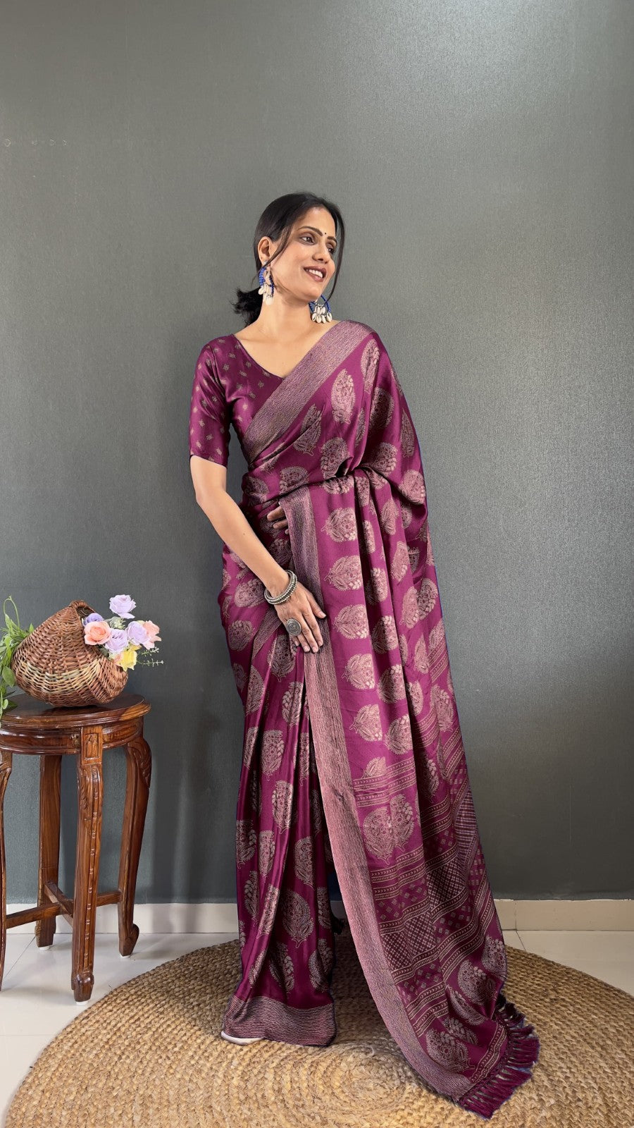 Women's Ready to wear Soft moss silk Printed classic saree