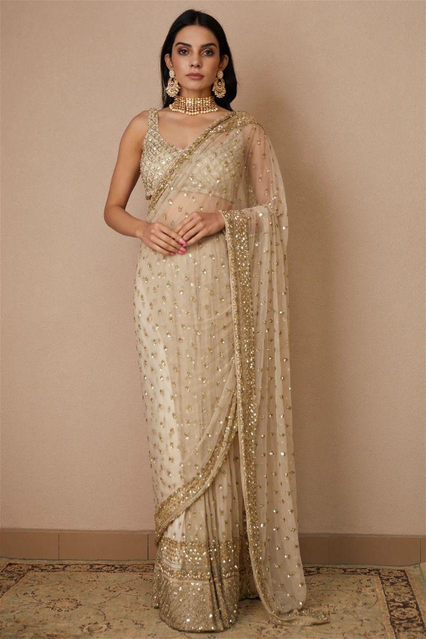 Designer embroidery with sequence work Soft butterfly net saree Women's wear Sequin sari