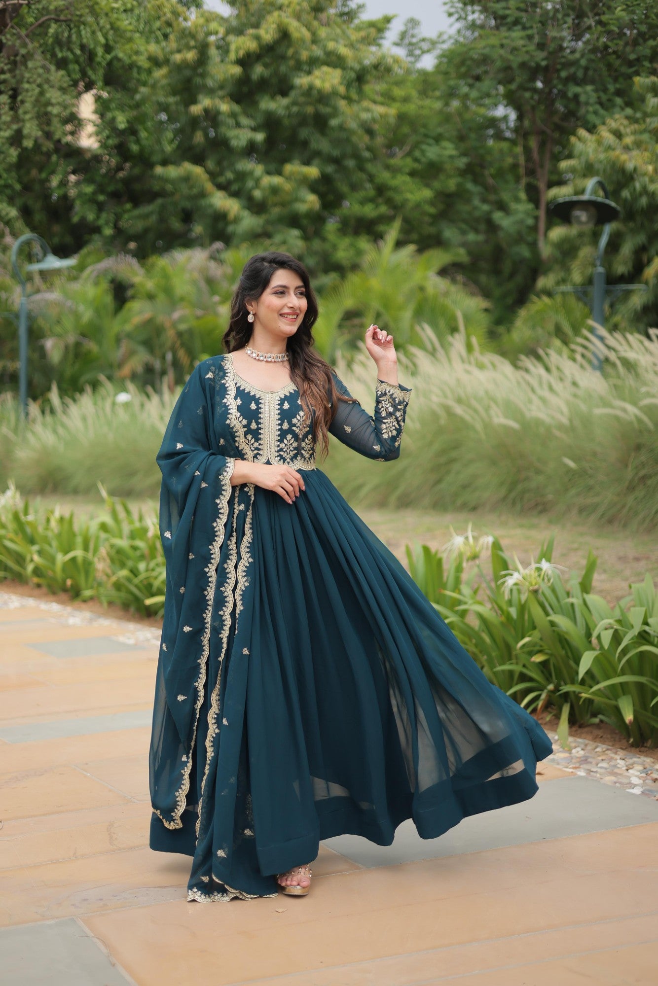 Readymade Gown for women Georgette Fabric with Embroidered work