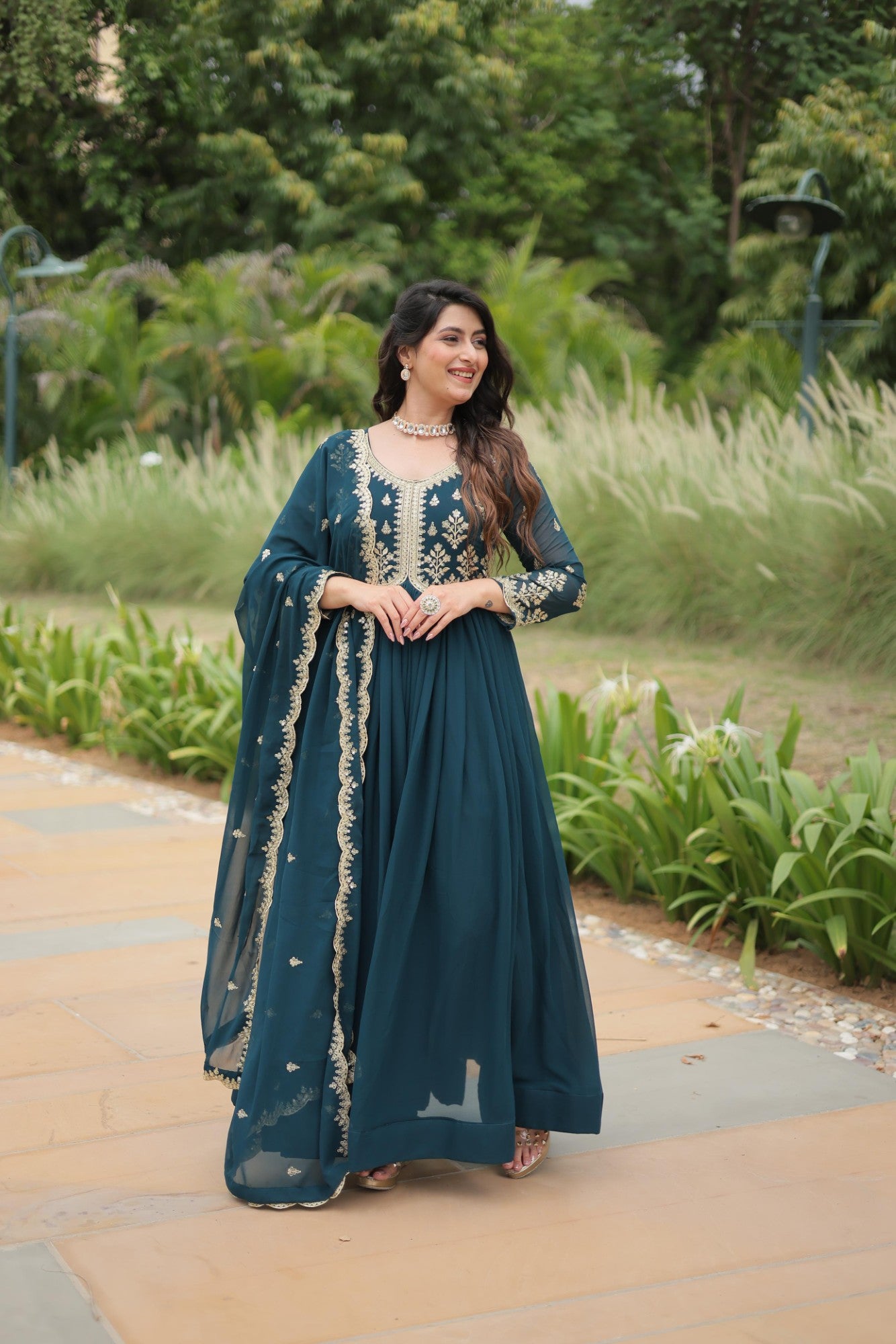 Readymade Gown for women Georgette Fabric with Embroidered work