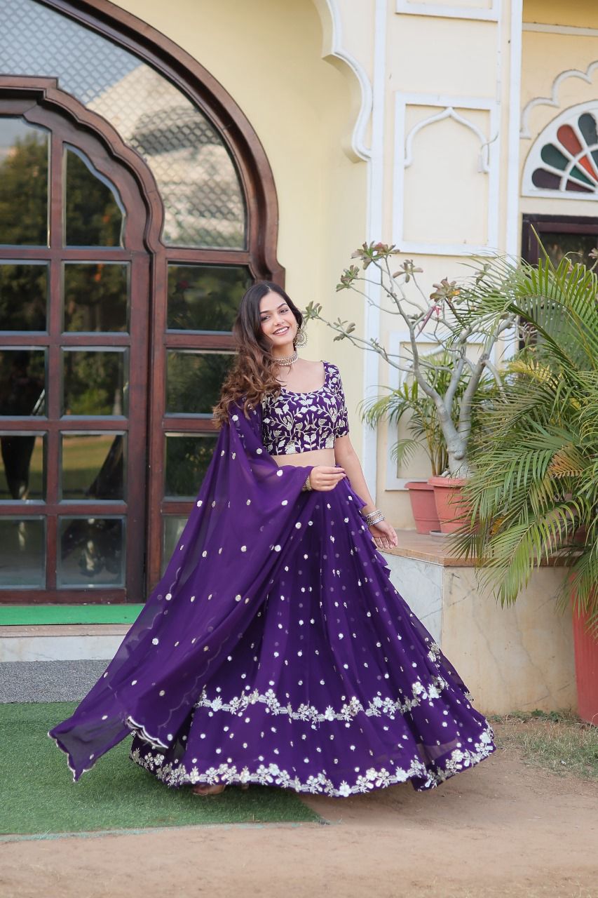 Purple Lehenga choli Faux blooming georgette Sequins with embroidered work lehenga