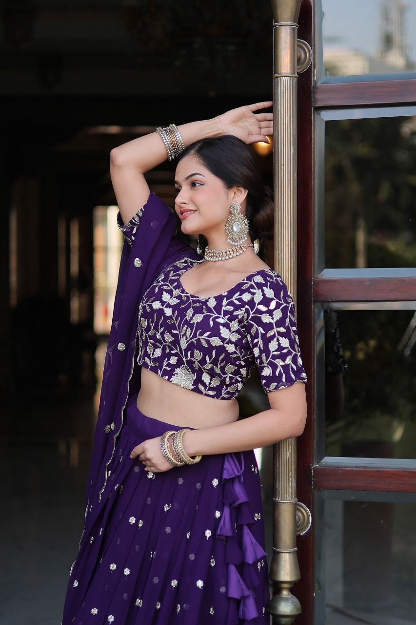 Purple Lehenga choli Faux blooming georgette Sequins with embroidered work lehenga