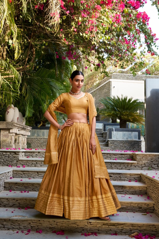 Pure chanderi Plain Lehenga with Zari weaving work border Ethnic Lehenga choli with dupatta