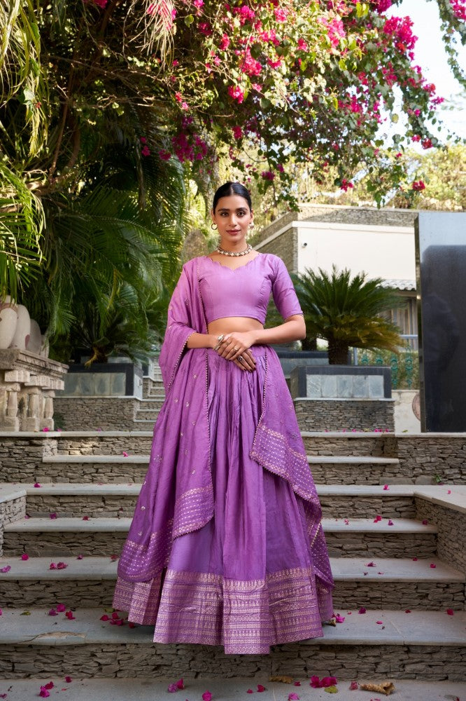 Pure chanderi Plain Lehenga with Zari weaving work border Ethnic Lehenga choli with dupatta