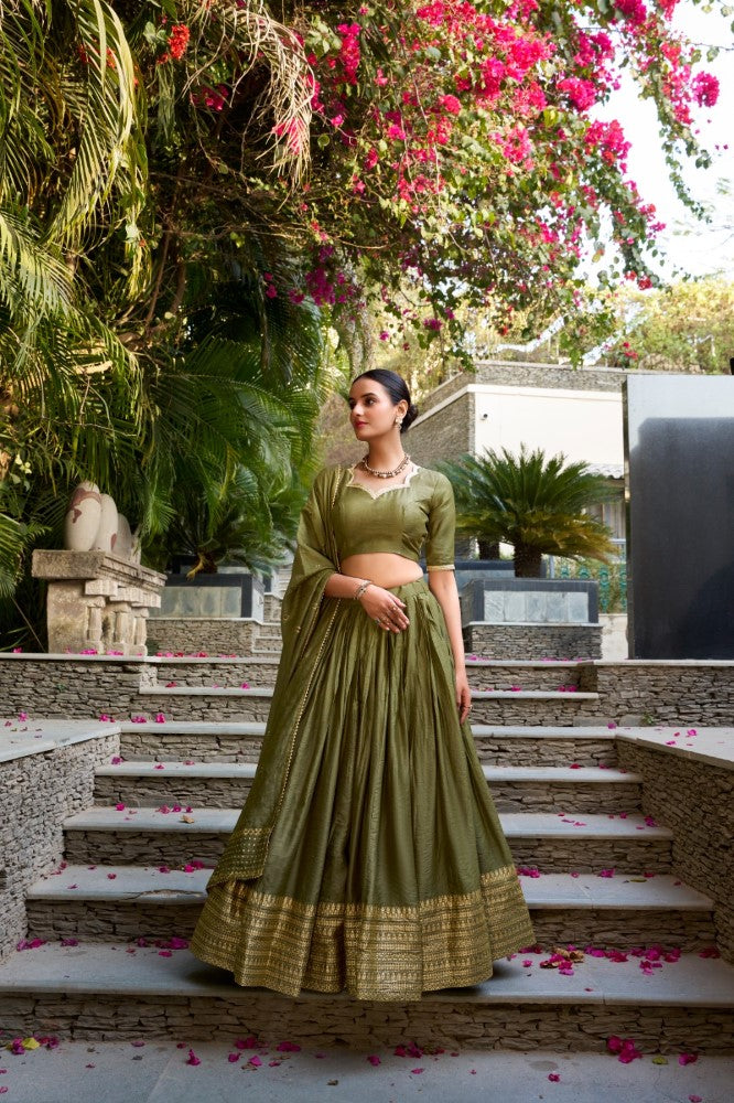Pure chanderi Plain Lehenga with Zari weaving work border Ethnic Lehenga choli with dupatta