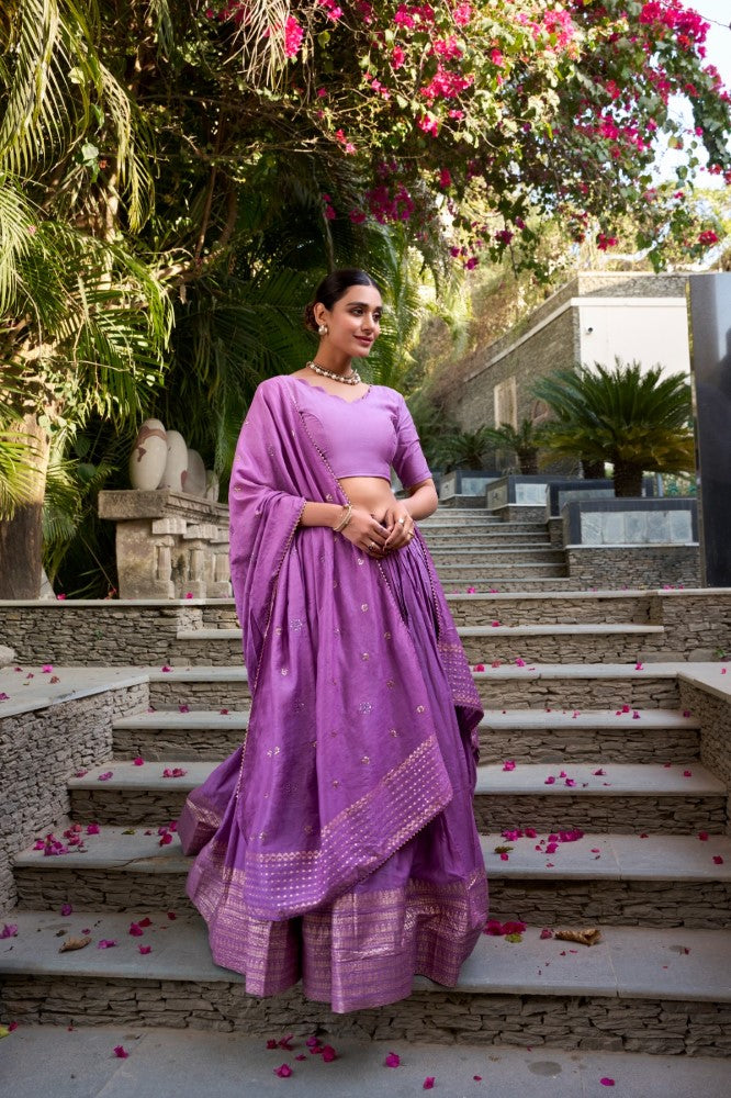 Pure chanderi Plain Lehenga with Zari weaving work border Ethnic Lehenga choli with dupatta