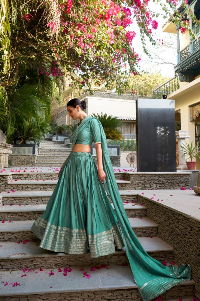 Pure chanderi Plain Lehenga with Zari weaving work border Ethnic Lehenga choli with dupatta