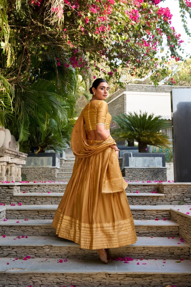 Pure chanderi Plain Lehenga with Zari weaving work border Ethnic Lehenga choli with dupatta
