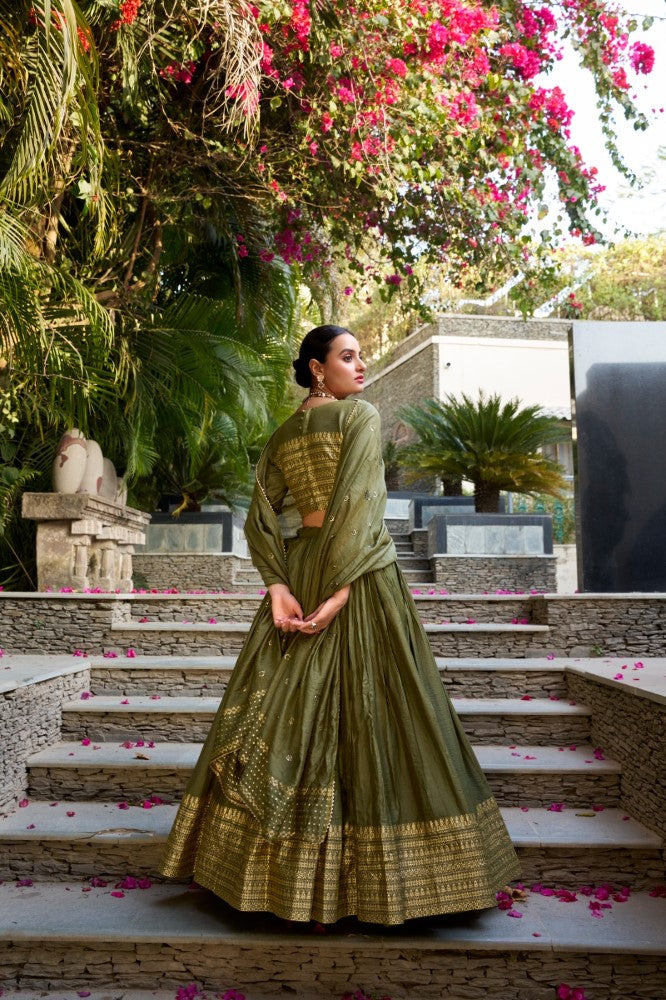 Pure chanderi Plain Lehenga with Zari weaving work border Ethnic Lehenga choli with dupatta