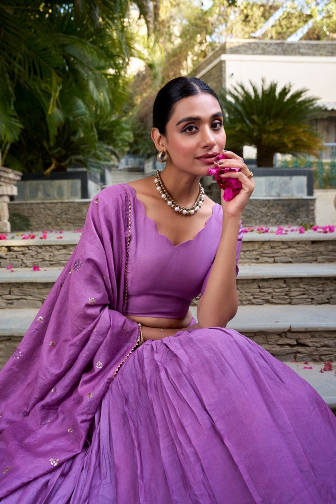 Pure chanderi Plain Lehenga with Zari weaving work border Ethnic Lehenga choli with dupatta
