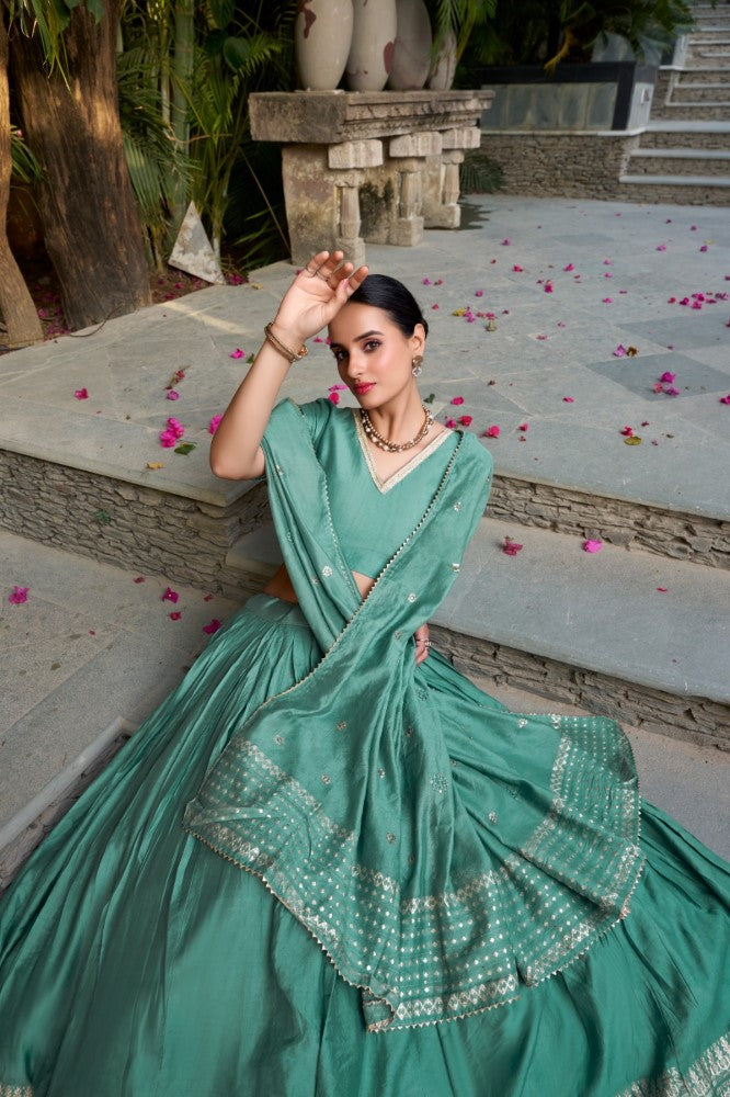 Pure chanderi Plain Lehenga with Zari weaving work border Ethnic Lehenga choli with dupatta