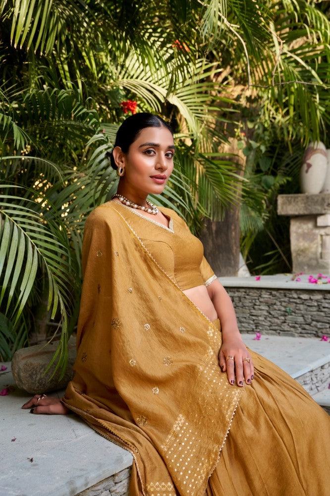 Pure chanderi Plain Lehenga with Zari weaving work border Ethnic Lehenga choli with dupatta
