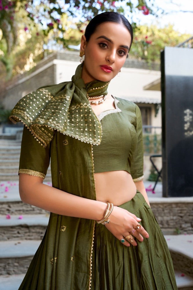 Pure chanderi Plain Lehenga with Zari weaving work border Ethnic Lehenga choli with dupatta