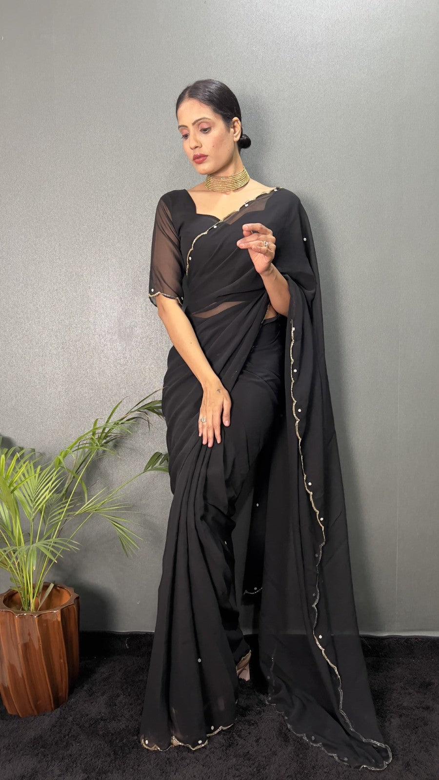 Ready to wear premium georgette fabric with cut Handwork saree