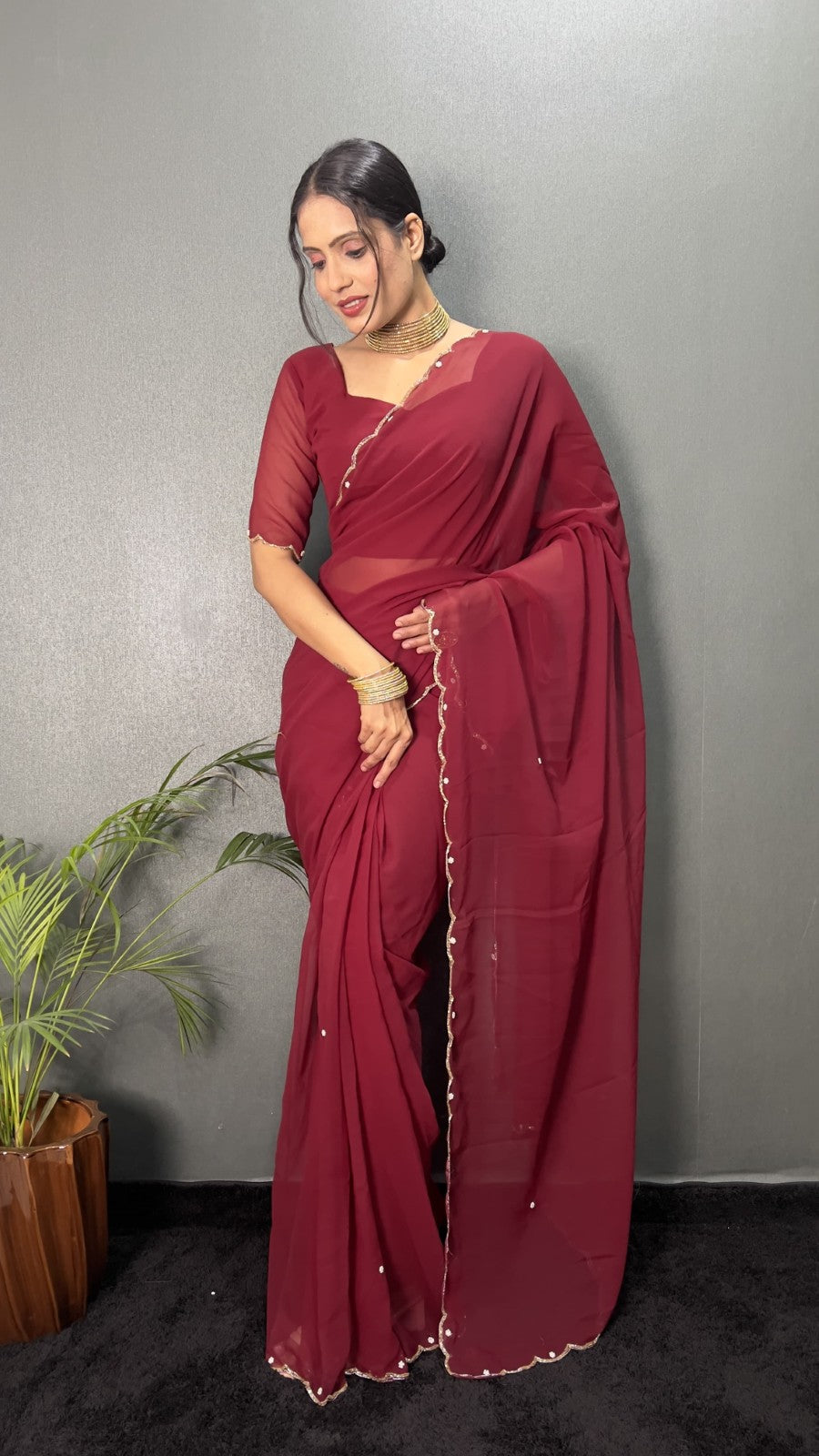Ready to wear premium georgette fabric with cut Handwork saree
