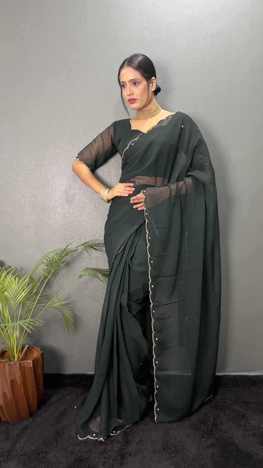 Ready to wear premium georgette fabric with cut Handwork saree