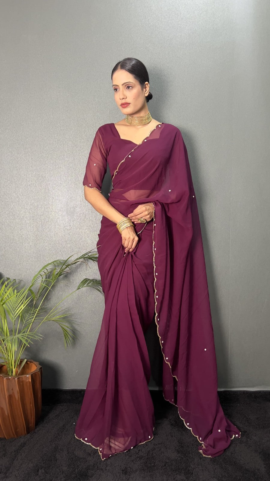 Ready to wear premium georgette fabric with cut Handwork saree