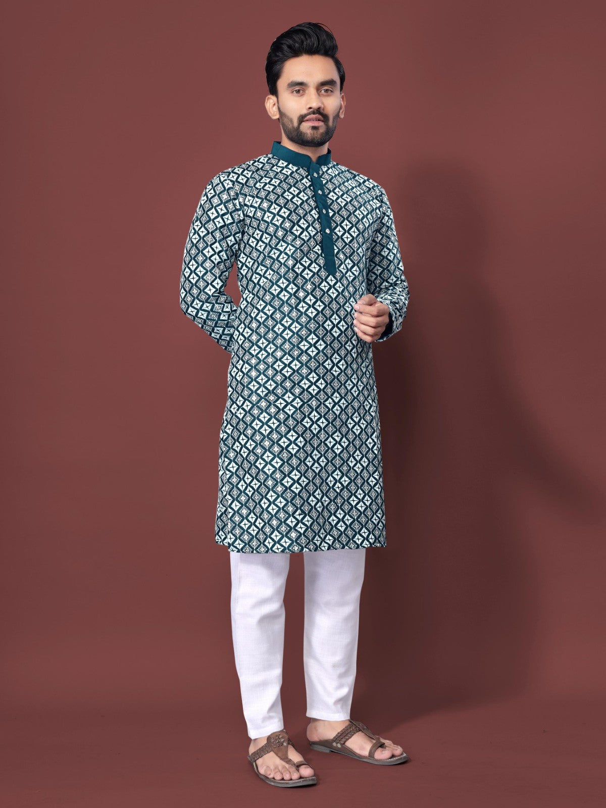 Soft silk fabric Thread embroidery with Sequins work Men's wear Kurta pajama