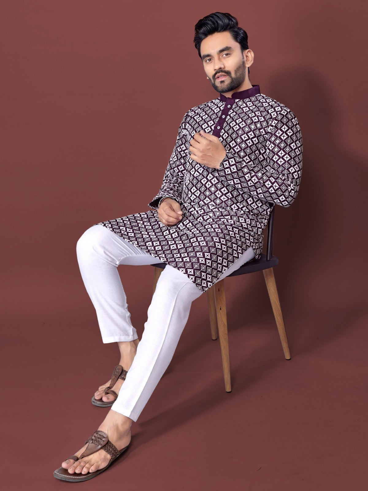 Soft silk fabric Thread embroidery with Sequins work Men's wear Kurta pajama