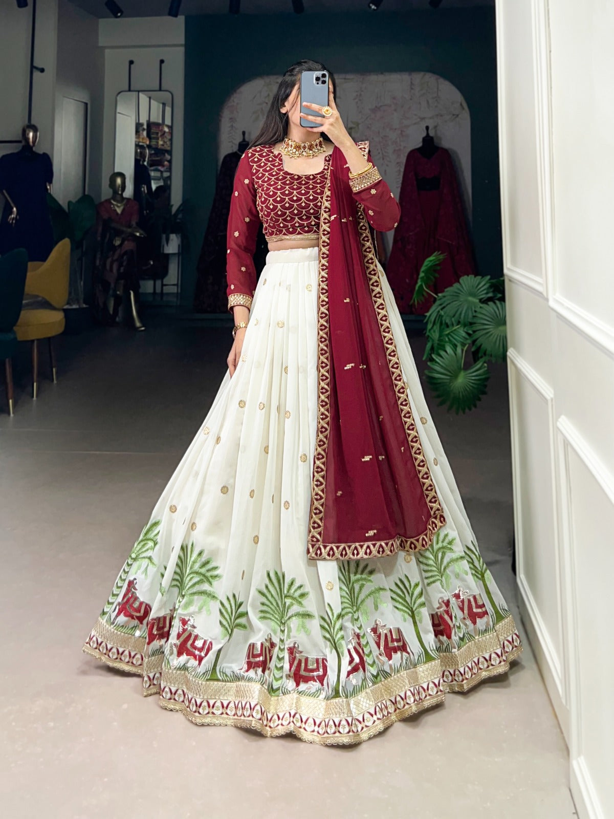 White Georgette lehenga with Sequence and embroidery work Lehenga Choli