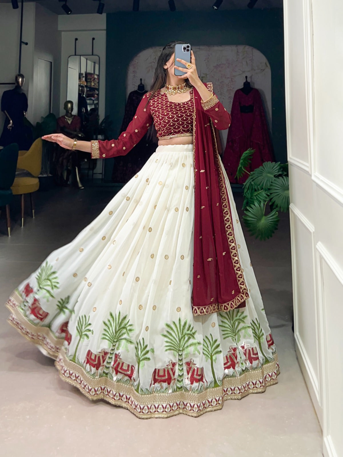 White Georgette lehenga with Sequence and embroidery work Lehenga Choli