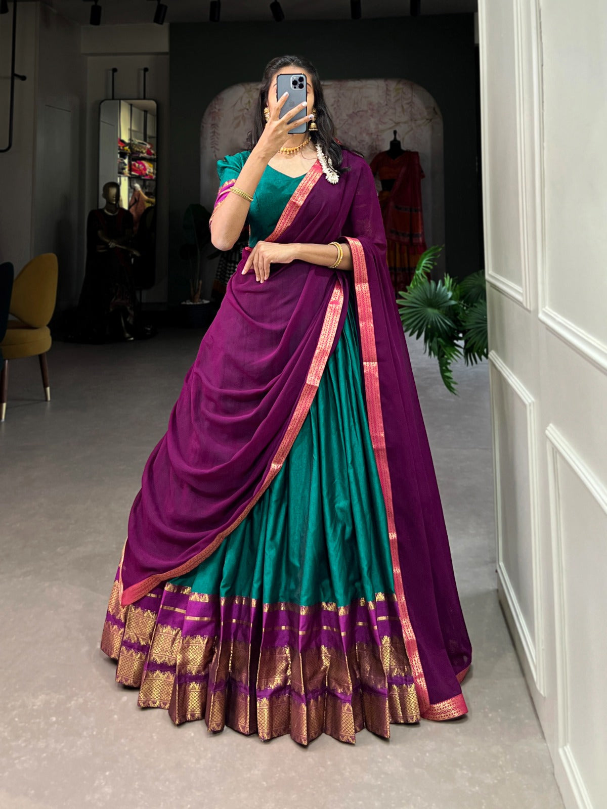 Poly cotton fabric with Zari weaving work Lehenga choli with Dupatta