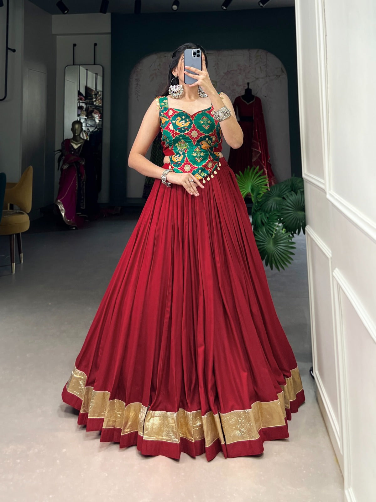 Pure rayon fabric Lehenga choli Plain Embossed Design Lace work lehenga with blouse