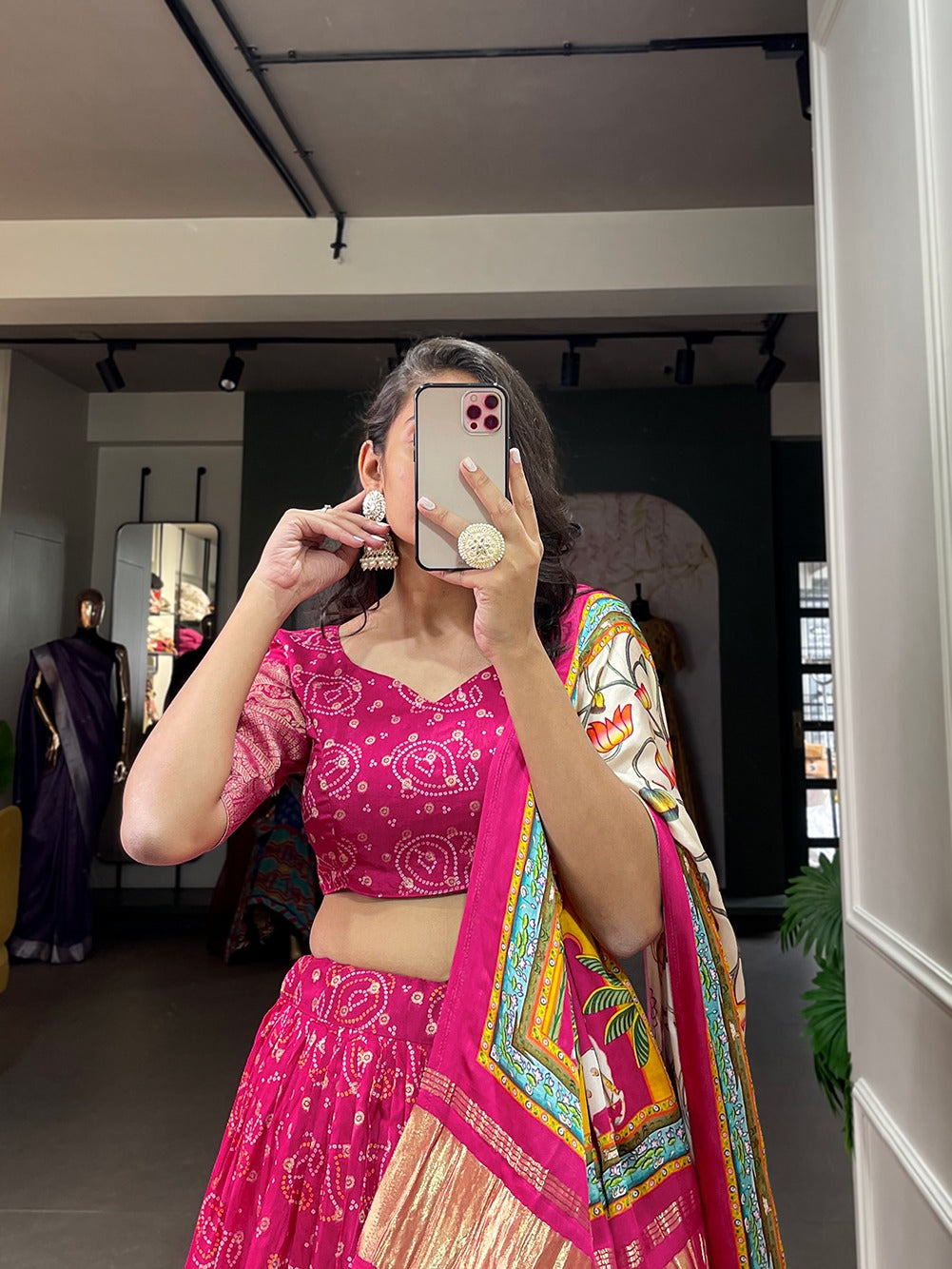 Printed Lehenga choli Viscose dola silk lehenga with Zari weaving border
