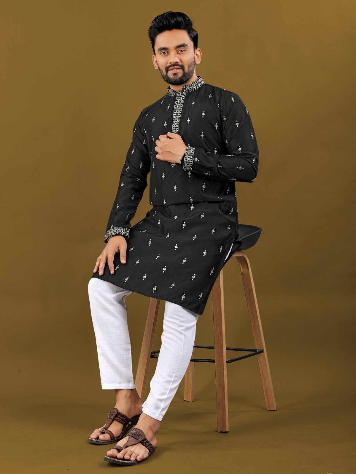 Men's wear Silk fabric Zari with Embroidery buti work Kurta pajama set