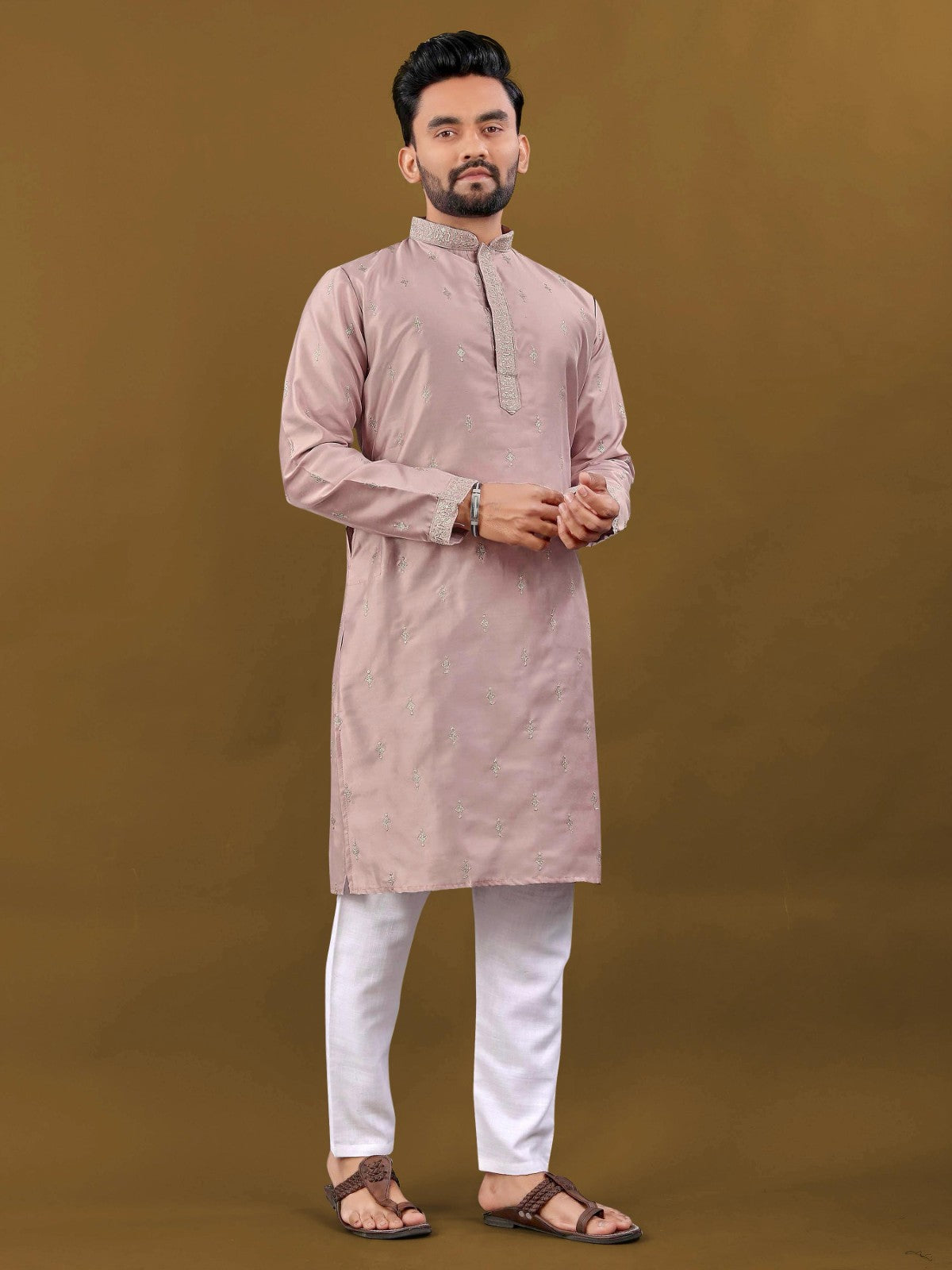 Men's wear Silk fabric Zari with Embroidery buti work Kurta pajama set