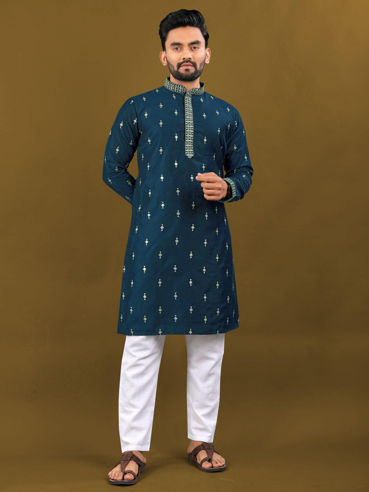 Men's wear Silk fabric Zari with Embroidery buti work Kurta pajama set